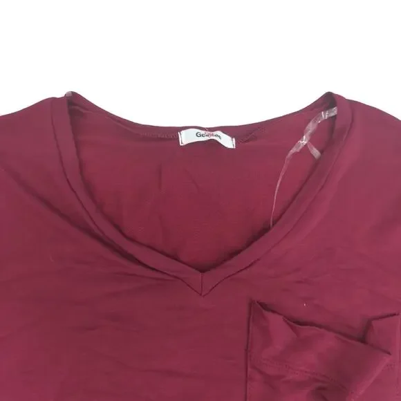 NWT GeeGee Rayon Blend Maroon T-Shirt Womens S Pocket V-Neck - Picture 4 of 7